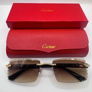 Cartier Buffs Sunglasses Diamond Cut Lens Brown Tint Diamond Gold Accents